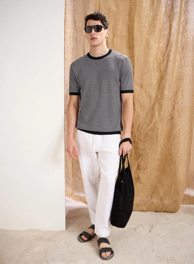 Mascln Sassafras Mascln Sassafras Black and Grey Striped Premium Knit T-Shirt